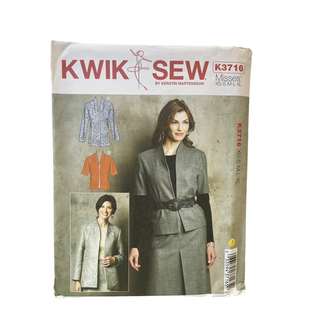 Kwik Sew K3716 Misses' Jackets XS-XL Semi-Fitted Unlined Pattern UNCUT FF